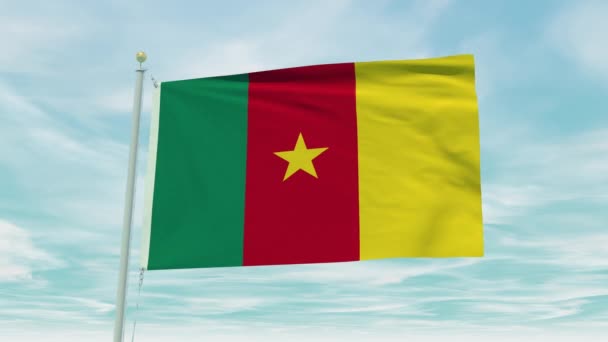 Απρόσκοπτη Κίνηση Βρόχου Της Σημαίας Του Καμερούν Φόντο Γαλάζιου Ουρανού — Αρχείο Βίντεο