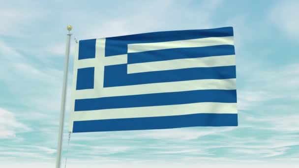 Animazione Loop Senza Soluzione Continuità Della Bandiera Greca Sfondo Cielo — Video Stock