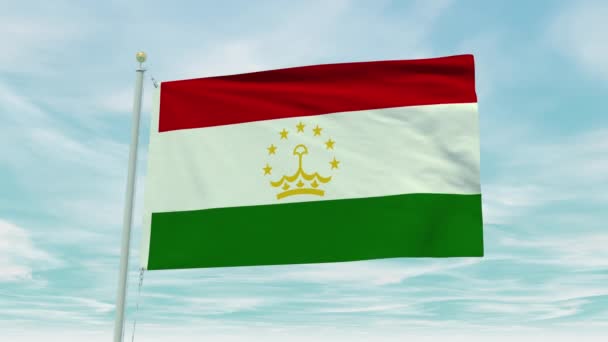 Animação Loop Sem Costura Bandeira Tajiquistão Fundo Azul Céu — Vídeo de Stock