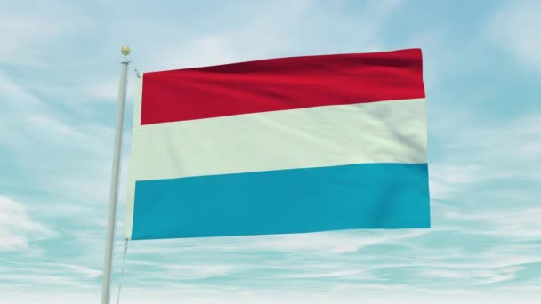 Seamless Loop Animation Luxembourg Flag Blue Sky Background — Stock Video