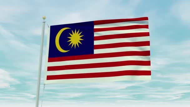 Animación Lazo Sin Costuras Bandera Malasia Sobre Fondo Cielo Azul — Vídeos de Stock