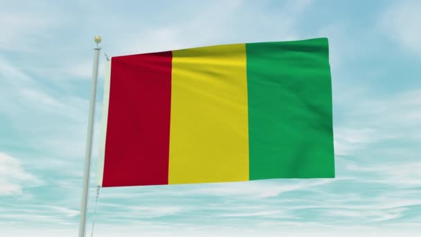 Animación Lazo Sin Costuras Bandera Guinea Sobre Fondo Cielo Azul — Vídeo de stock