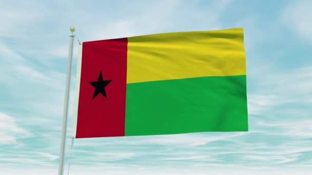 Bezproblemowa Animacja Flagi Gwinei Bissau Tle Błękitnego Nieba — Wideo stockowe