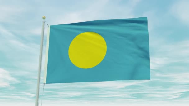Bezproblémová Smyčka Animace Vlajky Palau Pozadí Modré Oblohy — Stock video