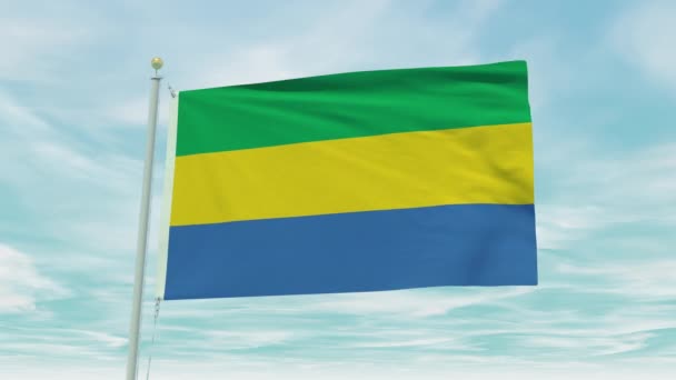 蓝天背景下的加蓬国旗无缝圈动画 — 图库视频影像
