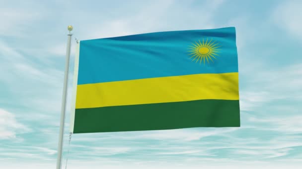 Seamless Loop Animation Rwanda Flag Blue Sky Background — Stock Video