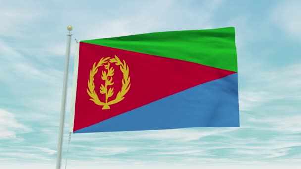 Płynna Animacja Flagi Erytrei Tle Błękitnego Nieba — Wideo stockowe