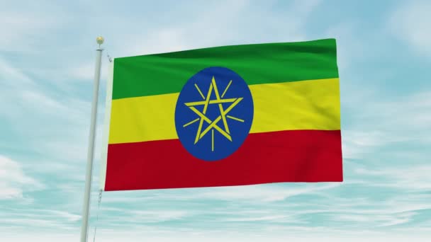 Bezproblémová Smyčka Animace Vlajky Etiopie Pozadí Modré Oblohy — Stock video