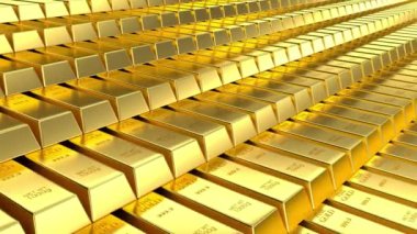 Güzel altın külçelerinin yakın çekim görüntüsü. 4K Görüntü 