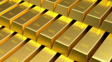 Güzel altın külçelerinin yakın çekim görüntüsü. 4K Görüntü 