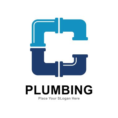 letter C with plumbing pipe logo vector design sticker. Suitable for pipe service, drainage, sanitation home, and maintenance service company