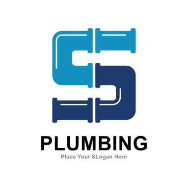 letter S with plumbing pipe logo vector design sticker. Suitable for pipe service, drainage, sanitation home, and maintenance service company