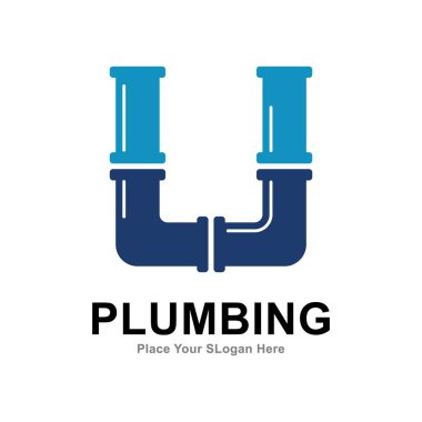 letter U with plumbing pipe logo vector design sticker. Suitable for pipe service, drainage, sanitation home, and maintenance service company