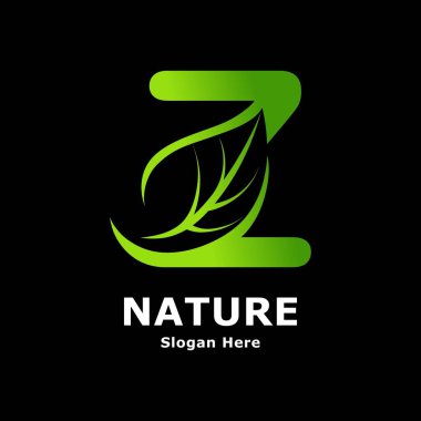 Yaprak vektör logosu simgesi olan soyut Z harfi. İş, yazı, doğa ve sanat için elverişli