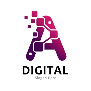 Harf A piksel dijital logo ikonu vektörü. Simge uygulaması, iş, başlangıç, kartlar, poster, teknoloji ve sanat için uygundur