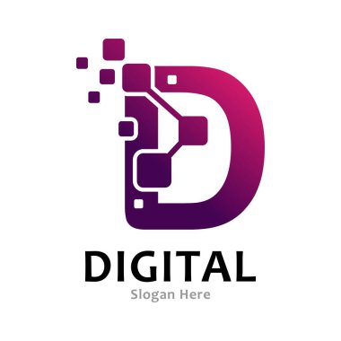 D harfi piksel dijital logo ikonu vektörü. Simge uygulaması, iş, başlangıç, kartlar, poster, teknoloji ve sanat için uygundur