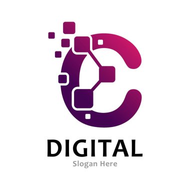 C harfi piksel dijital logo ikonu vektörü. Simge uygulaması, iş, başlangıç, kartlar, poster, teknoloji ve sanat için uygundur