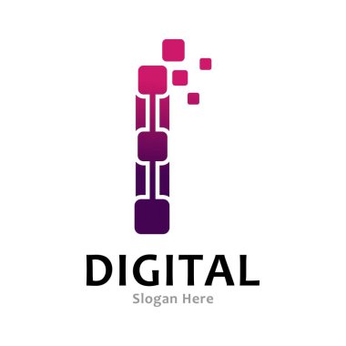Birinci harf, dijital logo ikonu vektörü. Simge uygulaması, iş, başlangıç, kartlar, poster, teknoloji ve sanat için uygundur