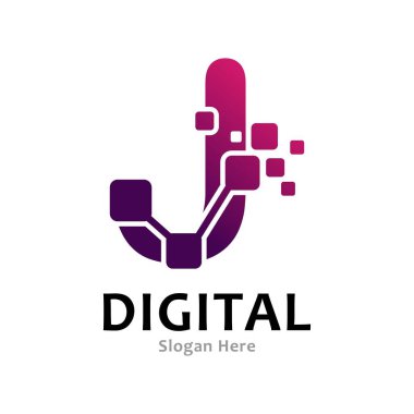 J harfi piksel dijital logo ikonu vektörü. Simge uygulaması, iş, başlangıç, kartlar, poster, teknoloji ve sanat için uygundur