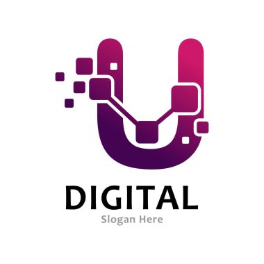 U piksel dijital logo ikonu vektörü. Simge uygulaması, iş, başlangıç, kartlar, poster, teknoloji ve sanat için uygundur