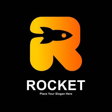 Arkaplan logo vektör ikonlu soyut R roketi. Uygulama simgesi, iş, teknoloji, eğitim, kurumsal kimlik, başlangıç ve etiketler için uygundur.