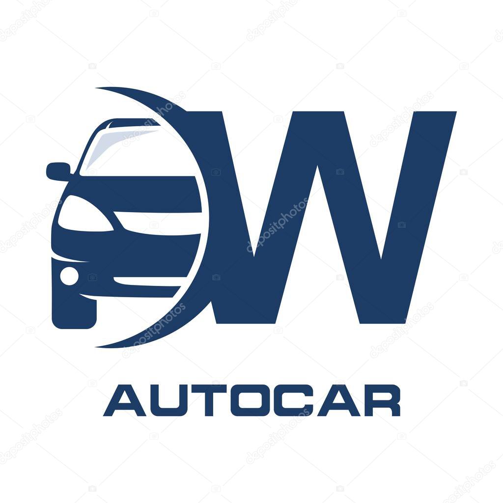 Letter w abstract with car vector logo icon. Fonts for event, promo, logo, banner, monogram, poster, branding and identity.
