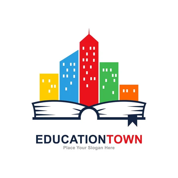 Educación Ciudad Ciudad Libro Logo Vector Icono Adecuado Para Negocios — Archivo Imágenes Vectoriales