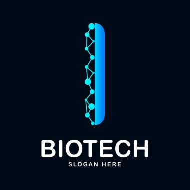 Biyoteknoloji ikon vektör logosunu soyutladım. Biyoteknoloji molekülü için uygun atom DNA çipi sembolü, Tıp, bilim, teknoloji, laboratuvar,