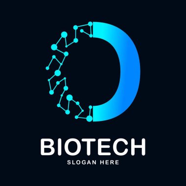 O harfi soyut biyoteknoloji ikon vektör simgesi logosu. Biyoteknoloji molekülü için uygun atom DNA çipi sembolü, Tıp, bilim, teknoloji, laboratuvar,