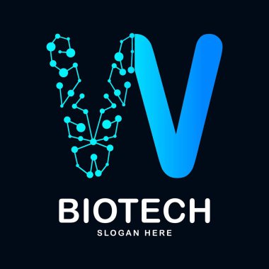 W harfi soyut biyoteknoloji ikon vektör simgesi logosu. Biyoteknoloji molekülü için uygun atom DNA çipi sembolü, Tıp, bilim, teknoloji, laboratuvar,