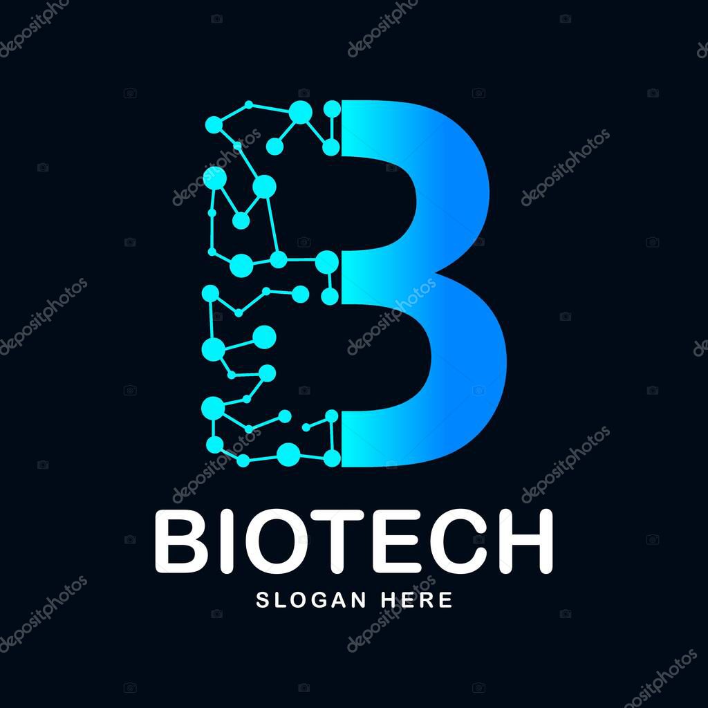 Letter B abstract biotech icon vector icon logo. Suitable for biotechnology molecule atom DNA chip symbol, Medicine, science, technology, laboratory,