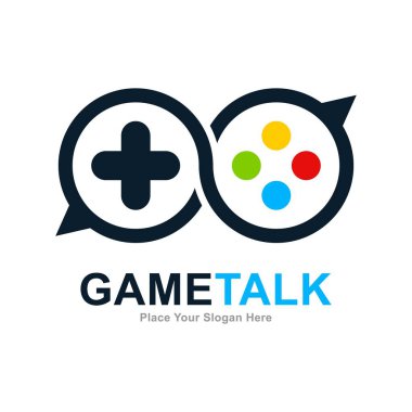 Sohbet vektörü logo şablon damga simgesiyle oyun. İş, oyun ve sosyal ağ için elverişli
