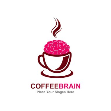 Kahve fincanı beyin vektör logosu tasarımı. İş, web, sanat, eğitim, yiyecek ve içecek için elverişli