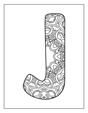 Siyah ve beyaz alfabe. El çizimi ABC Renklendirme Sayfası