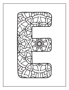 Siyah ve beyaz alfabe. El çizimi ABC Renklendirme Sayfası