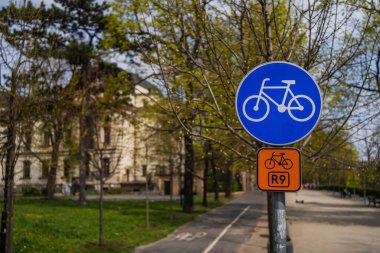 Wroclaw 'daki bulanık boş şehir caddesindeki tabela