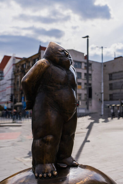 WROCLAW, POLAND - APRIL 18, 2022: Statuette on urban street 