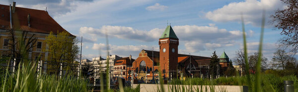 Market Hall building on street in Wroclaw, banner 