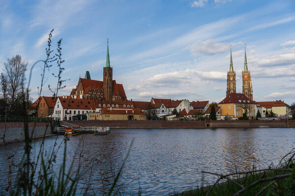 Cathedral of St John Baptist and river in Wroclaw