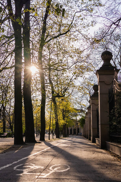 Walkway with bike lane on urban street in Wroclaw