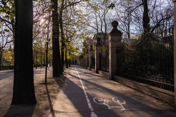 Bike lane on walkway on urban street in Wroclaw
