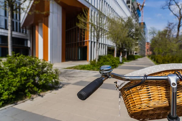 Bike on blurred empty urban street in Wroclaw — Stock Photo