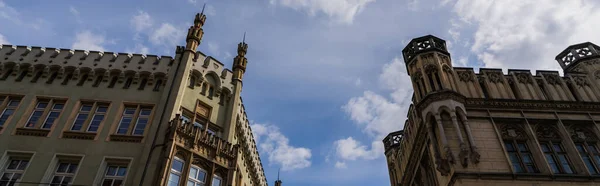 Low angle view of old buildings on street in Wroclaw, banner — Stock Photo