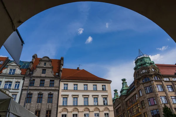 Low angle view of buildings on urban street in Wroclaw — Stock Photo