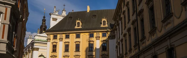 Buildings with sunlight on urban street in Wroclaw, banner — Stock Photo