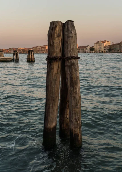 Навигационные Индикаторы Деревянных Полюсов Венеции Италия — стоковое фото