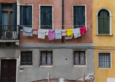 Laundry hung to dry outside in Venice, Italy
