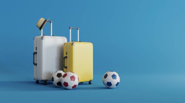 2 valizli, futbol çantalı, 3 boyutlu.