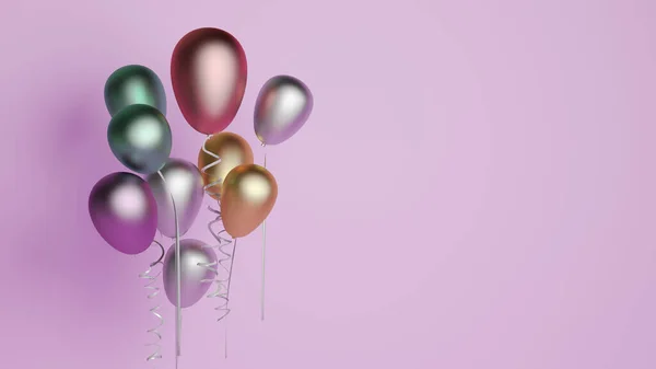 Balões Festa Coloridos Com Fundo Rosa — Fotografia de Stock
