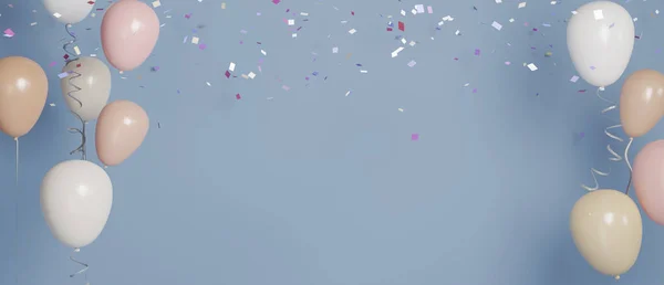 Mavi arka planı olan renkli balonlar, 3d